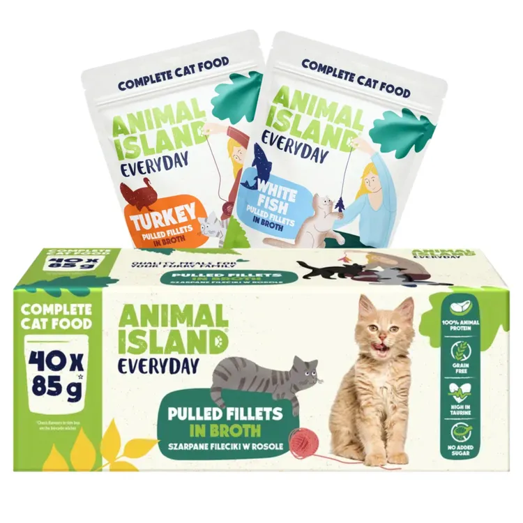 Animal Island - 40-pak saszetek Indyk, Biała ryba 85g